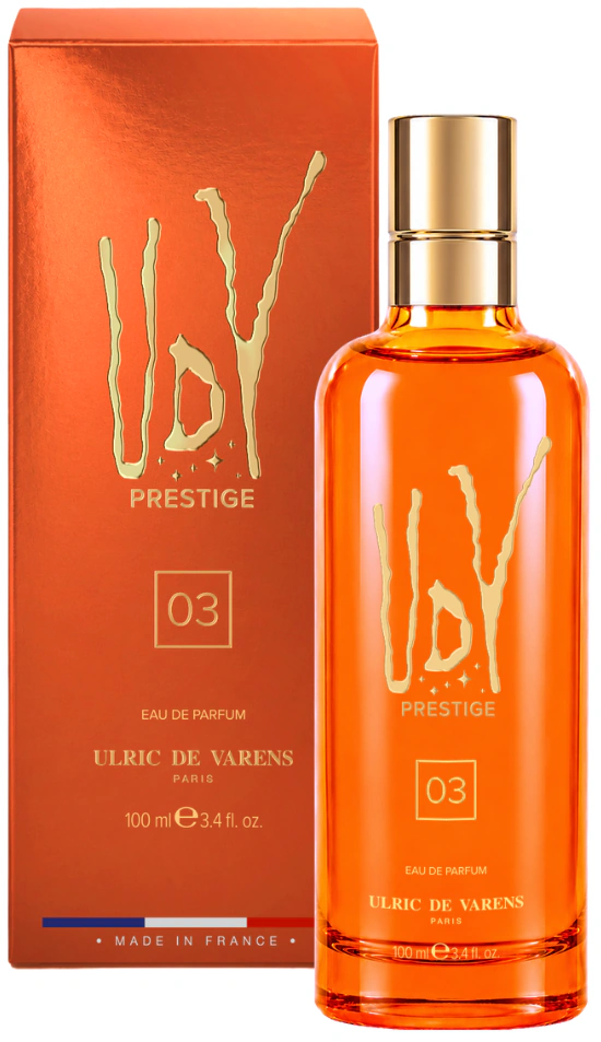 UDV Prestige 03 bottle in front of its packaging