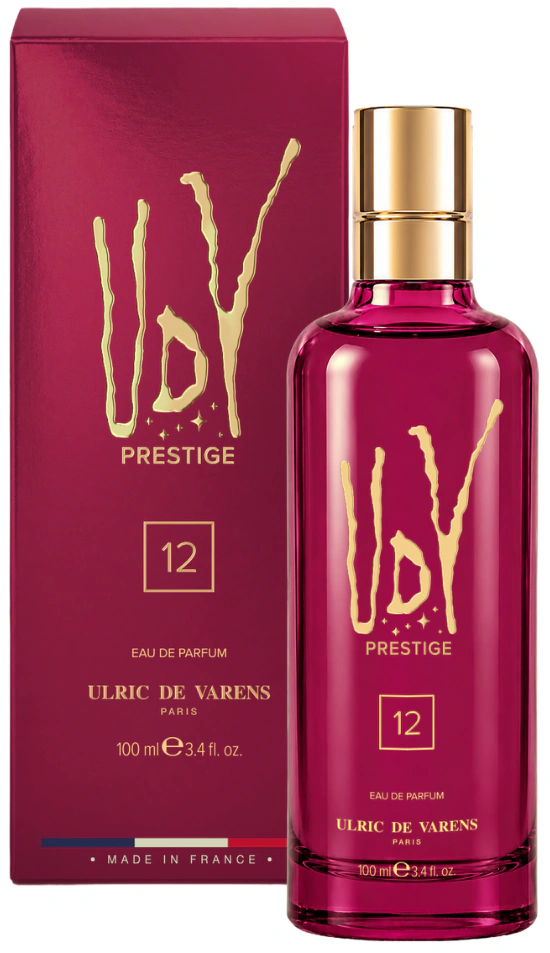 UDV Prestige 12 bottle in front of its packaging