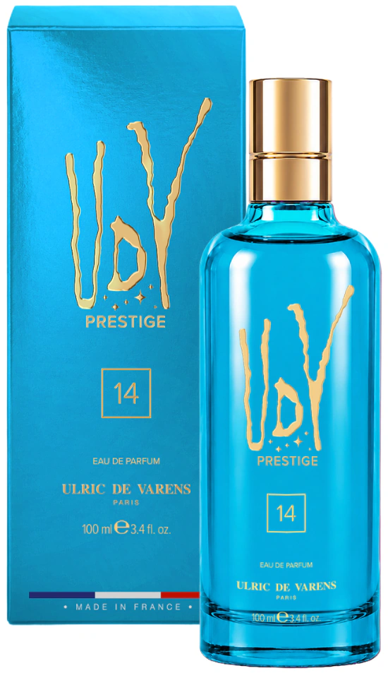 UDV Prestige 14 bottle in front of its packaging