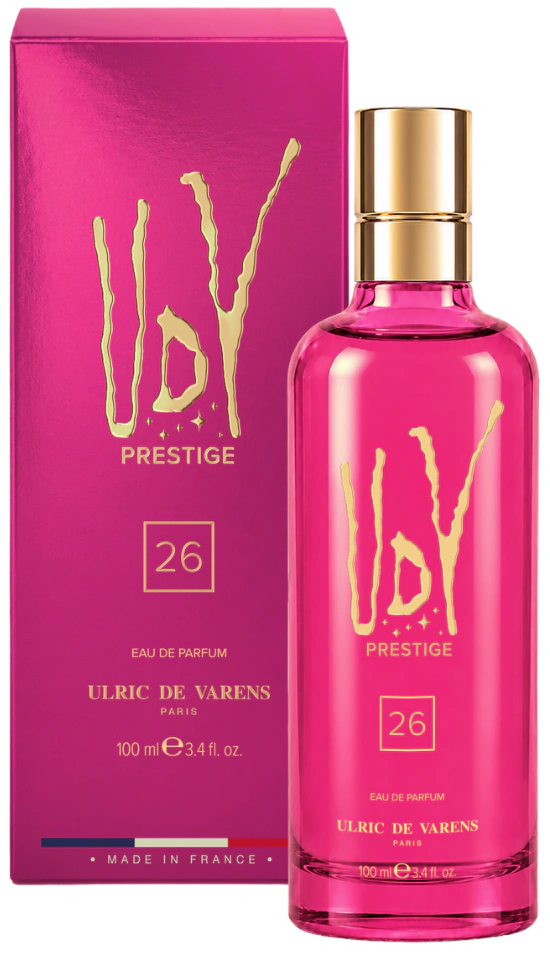 UDV Prestige 26 bottle in front of its packaging